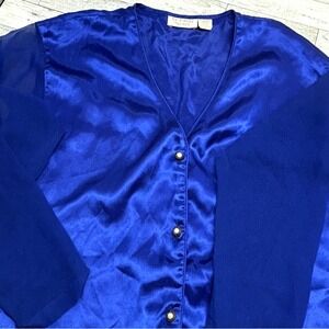 Victorias Secret Vintage gold label Blue Silk Shirt Dress PJ small sheer sleeves
